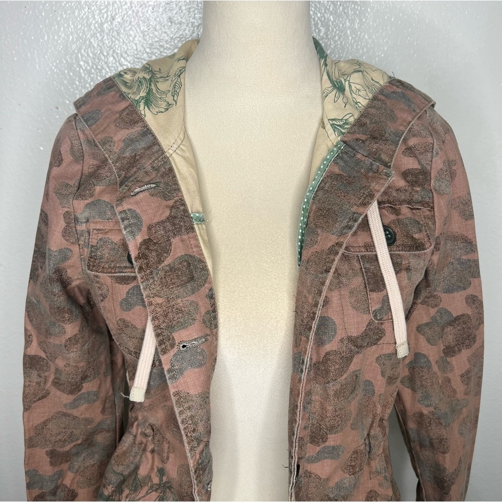 ANTHROPOLOGIE Hei Hei Floral Fatigue Jacket Camo Hooded Canvas Coat Size XS - Picture 4 of 13